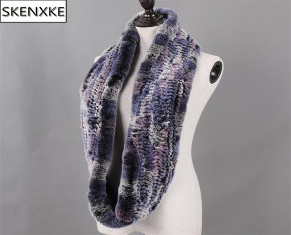

new russian women infinity real rex rabbit fur scarf circle long real fur scarf winter warm street fashion genuine fur muffler y207598911, Blue;gray