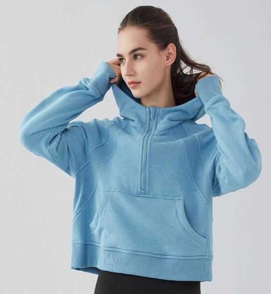 

a-220 semi zipper hoodies sport yoga outfits gym clothes women sweater loose fashion leisure running fitness yoga casual thickened coat16111, White;red