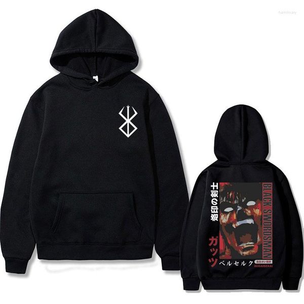 

men's hoodies sweatshirts japanese berserk guts hoodie men fashion oversized black swordsman casca sacrifice zodd sweatshirt