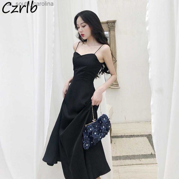 

sleeveless dresses women a-line vintage solid chic midi casual spaghetti strap backless party holiday young elegant tender new l230522, Black;gray