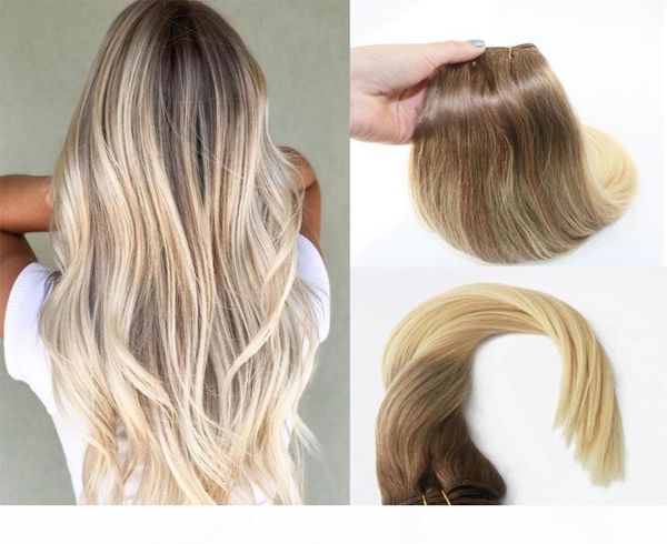 

balayage ombre hair extensions remy human hair of clip in hair extensions color brown to blonde 8 to 613 silky straight 120g5271610, Black
