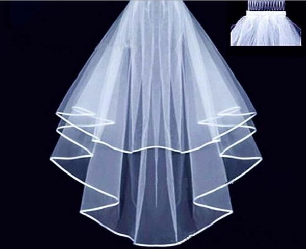 

wedding veil two layers velos de novia white and ivory tulle bridal veil voile de mariee2119052, Black