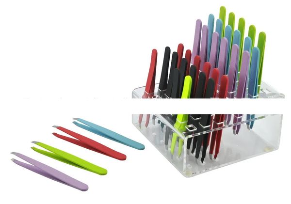 

new 24pcs colorful stainless steel slanted tip eyebrow tweezers removal tools