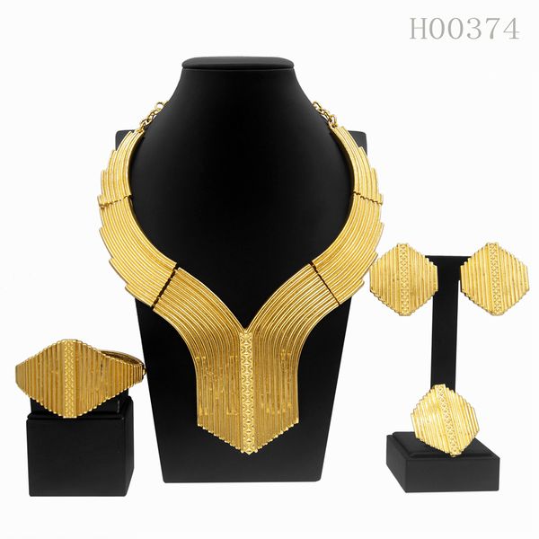 

italian gold jewelry set women evening dress necklace earrings ring four pieces jewelry set, Black
