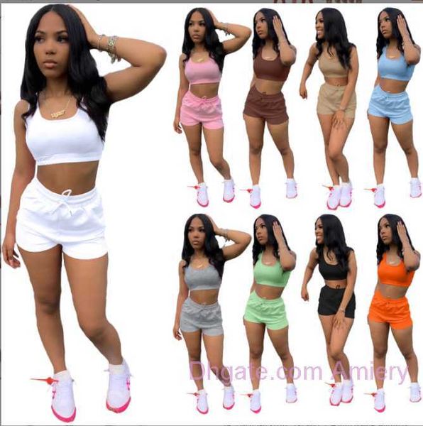 

2023 summer tracksuits shorts outfits designer women clothing 2 piece set crop tank jogger biker short set lounge wear two pieces sets, Gray