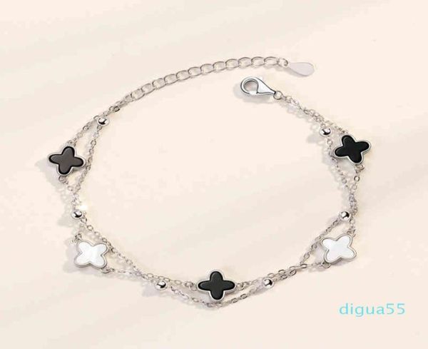

fashion 925 sterling silver fourleaf clover agate seashell charm bracelet3053789, Golden;silver