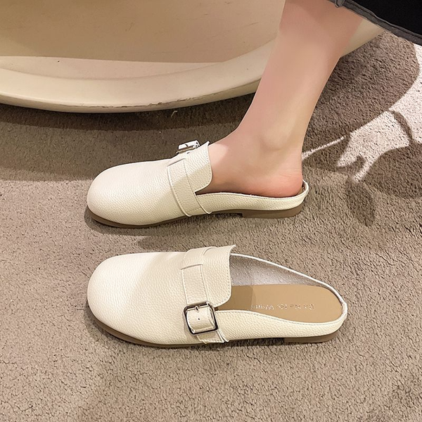 

baotou half slippers female outside wear 2023 spring and summer new soft leather flat pedal lazy mueller slippers pregnant women, Black