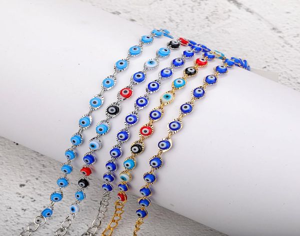 

1 pc fashion copper link bracelets gold blue red evil eye enamel bead bracelet for women lucky turkish eyes jewelry g2235160, Black