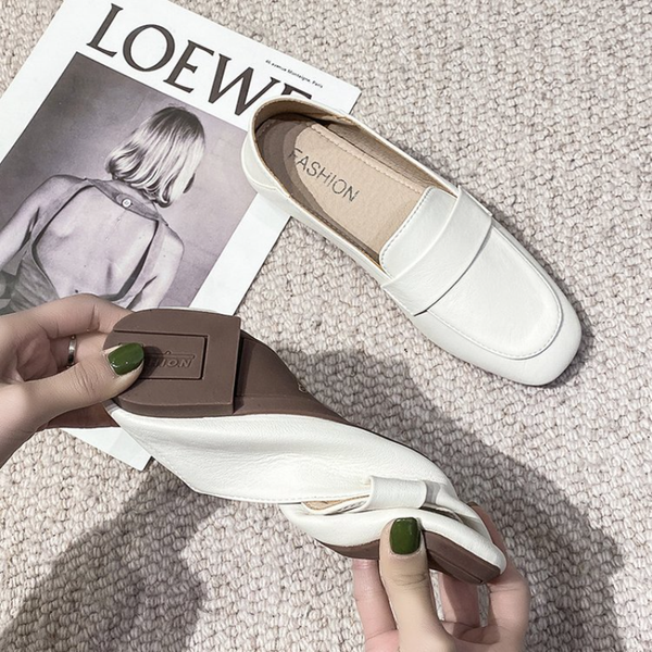 

one-pedal lazy lok fu shoes female spring new korean version of joker soft-soled soft-skinned comfortable small leather shoes., Black