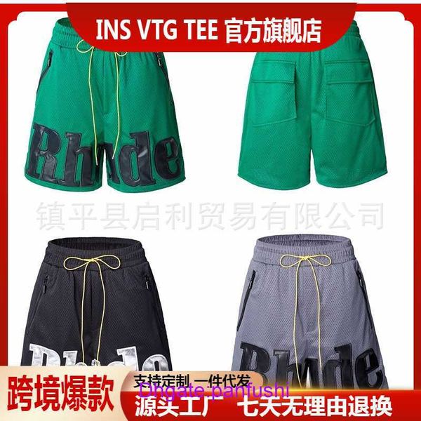 

wholesale designer shorts online shop american high street rh fashion brand mesh fabric panel leather letter embroidery sports leisure loose, White;black