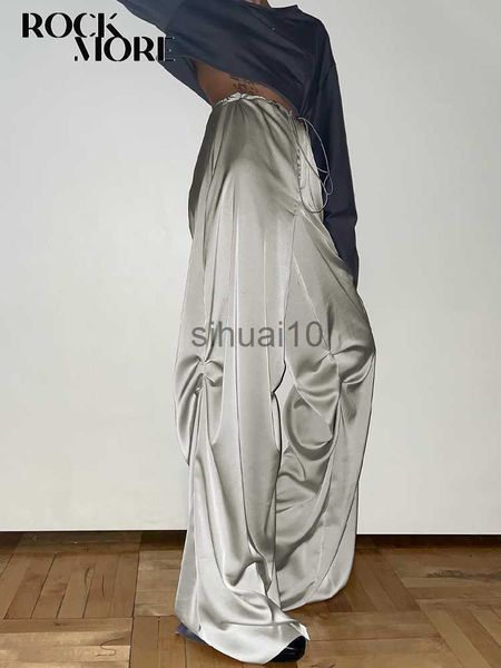 

women's pants capris rockmore harajuku satin loose pants for women spring summer y2k casual high waist straight wide leg trouser fashio, Black;white