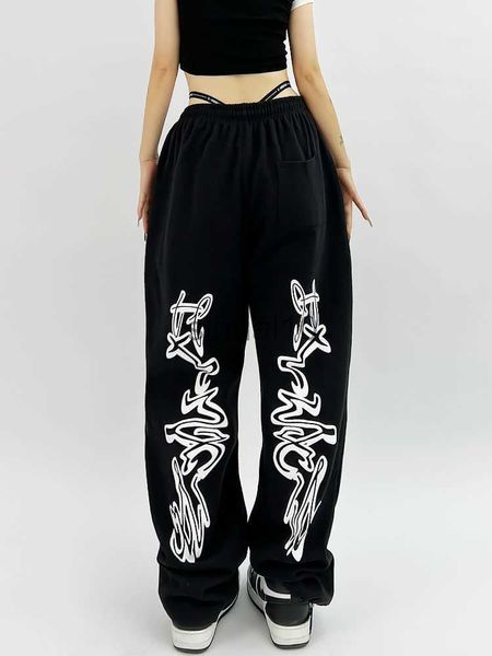 

women's pants capris houzhou hip hop gothic black jogging sweatpants oversize y2k grunge kpop baggy trousers harajuku graphic wide leg, Black;white