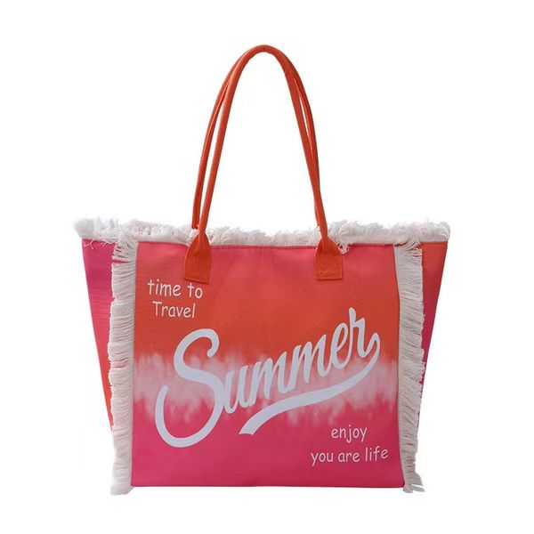 

2023 explosive canvas lace tassel single shoulder tote bag large capacity crossbody bag fashion dizzy print son mother beach bag