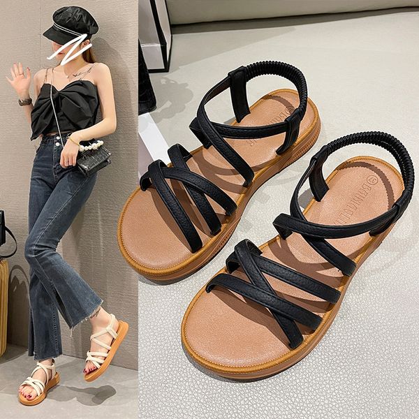 

girls summer flat casual roman sandals, Black