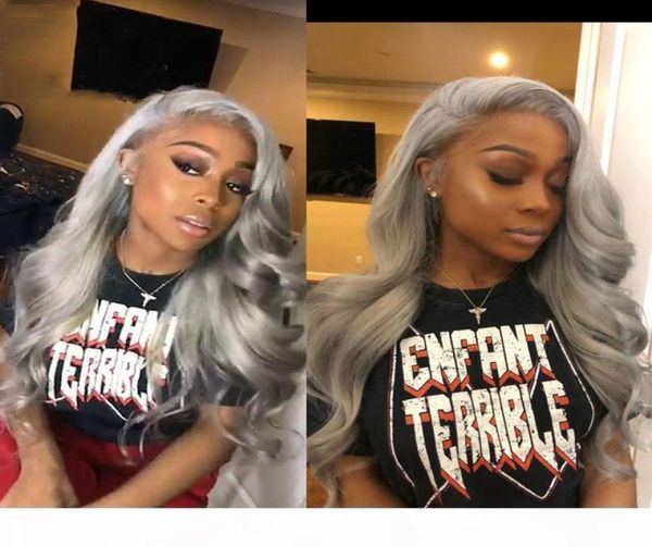 

grey color full lace human hair wigs 150 density virgin brazilian remy hair wavy lace frontal wig glueless with pre plucked1528460, Black;brown