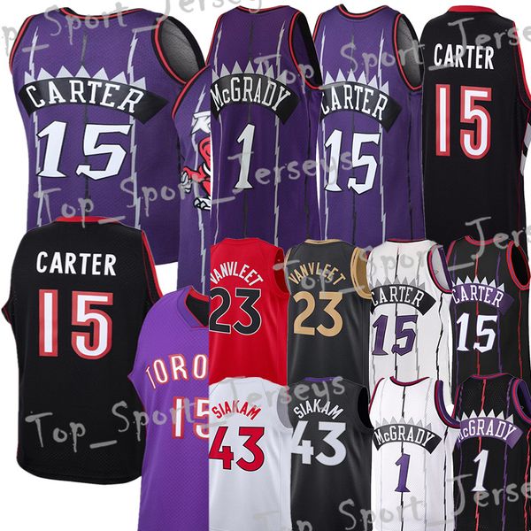 

#43 pascal siakam basketball jersey vince 15 carter fred 23 vanvleet retro tracy 1 mcgrady vintage jerseys, Black;red