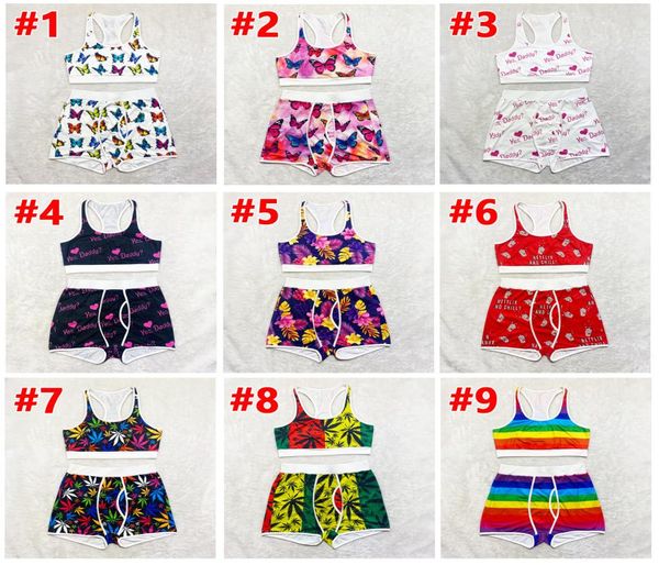 

summer womens two piece set shorts yoga pants tracksuit letter printed casual women suspenders suit5519799, White;red