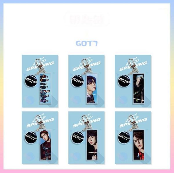 

keychains kpop got7 mark jackson youngjae bambam yugyeom jinyoung jb acrylic pvc rectangular keychain star same paragraph surround3874890, Silver