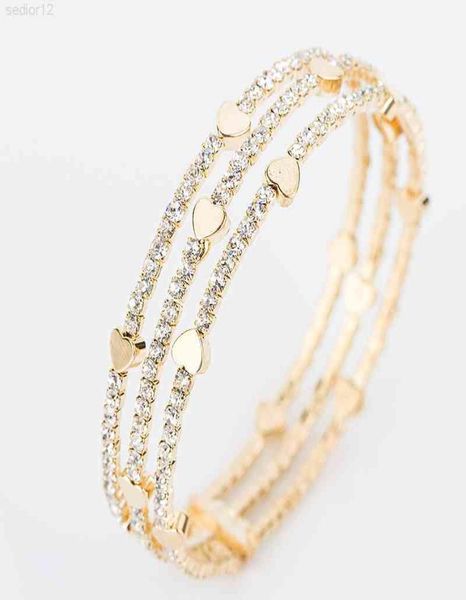 

hard body bracelet fashion jewelry bangle elegant women039s 3 row wristband heart crystal cuffs holiday gift3195332, Black