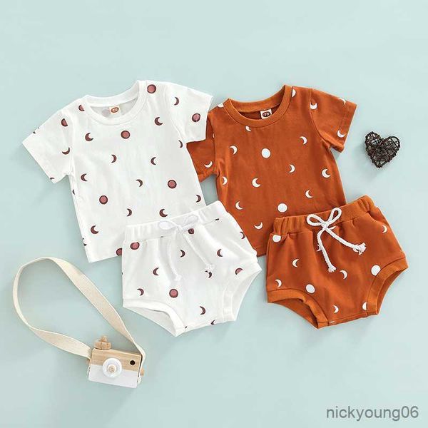 

clothing sets newborn baby summer toddler infant boys girls cotton sun/moon print short sleeve t-shirts and shorts tracksuits, White