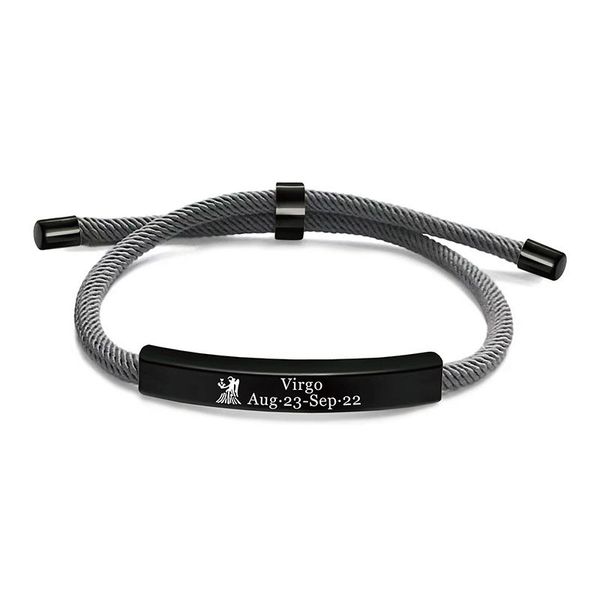 

black stainless steel sign zodiac astrology charm bracelets grey cord woven bracelet for gift, Golden;silver