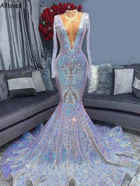 

plunged v neck shiny sequined lace evening dresses fishtail long sleeves women formal occasion prom gowns aso ebi slim fitted mermaid vestid, Black;red