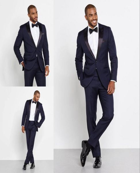 

new arrival dark navy mens suits slim fit one button groom wedding tuxedos two pieces custom suit jacketpantsbow tie5441867, Black;gray