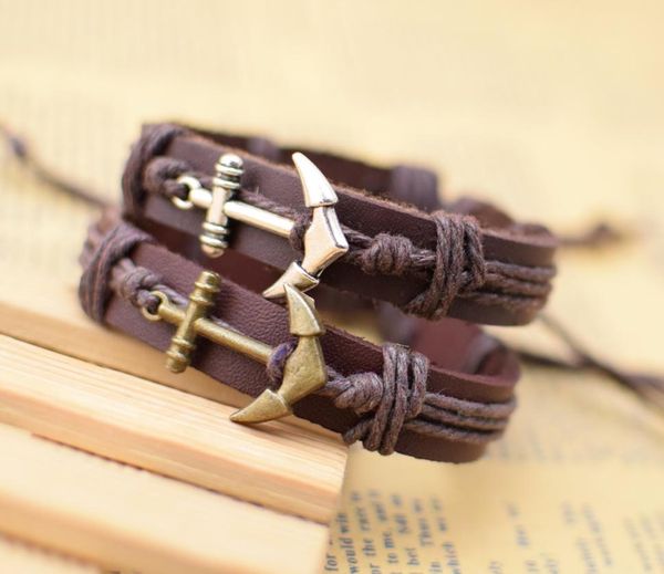 

anchor bracelet sports jewelry fashion handmade whole adjustable leather bracelets braided bracelets and bangles mens women j8936756, Golden;silver