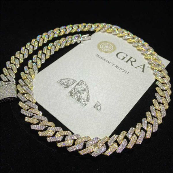 

hip hop jewelry 14mm iced out moissanite diamond gold cuban chain necklace 925 sterling silver necklace miami cuban link chain