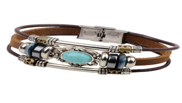 

vintage flower bracelets bangle boho multiple layers leather bracelet for women man wrap female punk jewelry 1pcs6080116, Golden;silver