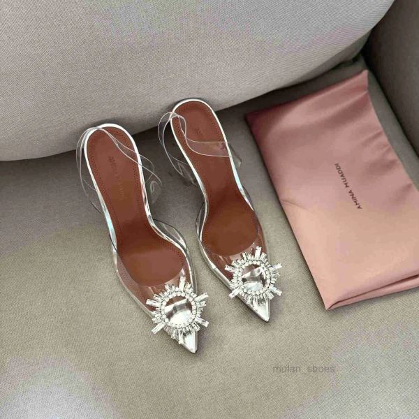 

amina muaddi begum crystal-embellished pvc pumps shoes spool stiletto heels sandals women's dress shoe evening slingback strap factory, Black