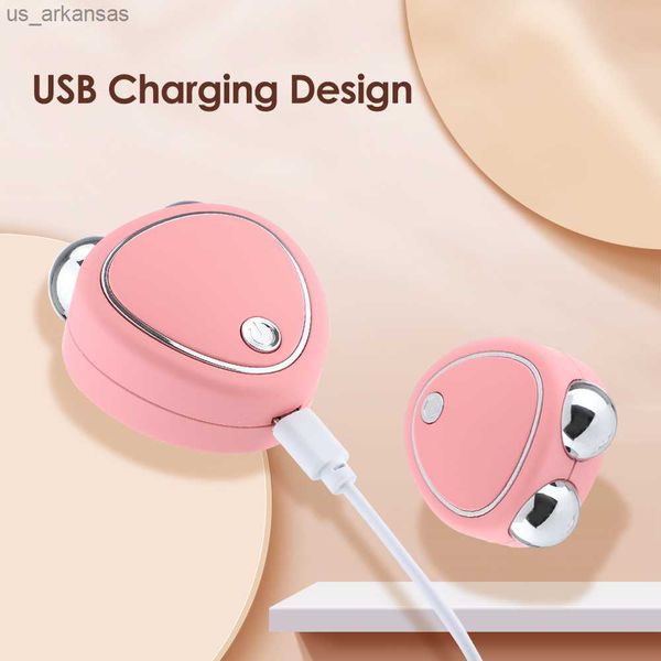 

portable micro current beauty instrument ultrasonic double headed v-face massage roller lifting wrinkle removing and anti-aging l230523