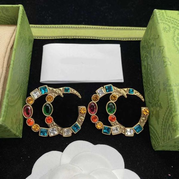 

stud earrings 2022 new luxury brand designer vintage color diamond gemstone fashion earring wedding party christmas with box and stamp, Golden