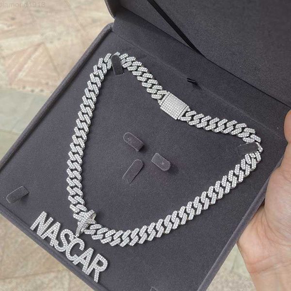 

custom made iced out hip hop gra certificate pass diamond tester vvs moissanite diamond miami letter cuban necklace, Silver