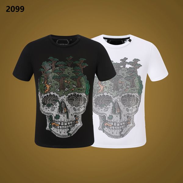 

pp fashion men's designer slim fit t-shirt summer rhinestone short sleeve round neck shirt tee skulls print streetwear collar polos m-, White;black