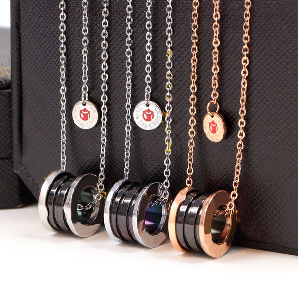 

stainless steel new brand ceramic necklace black and white color accessories zircon heart love necklace for women men jewelry with gift, Silver