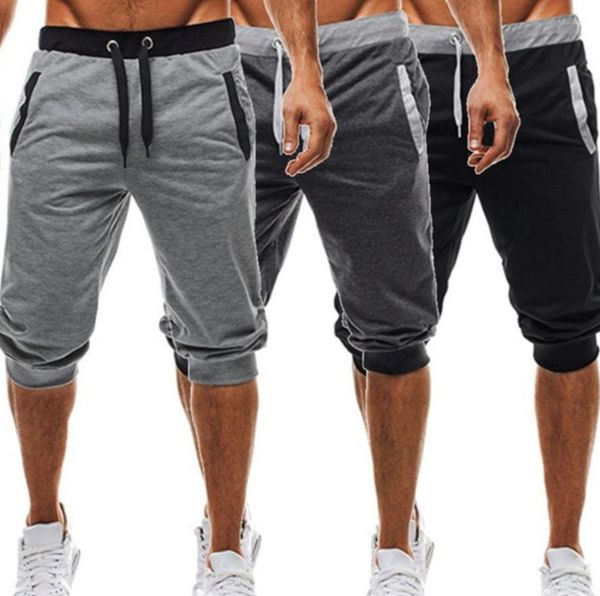 

new shorts men bermuda shorts men summer leisure knee length shorts color patchwork joggers short sweatpants, White;black