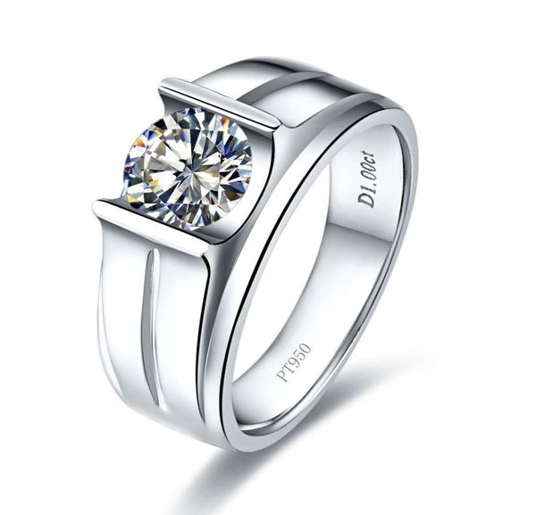 

1ct luxury sona synthetic diamond ring for man engagement fine sterling silver 18k white gold plated man jewelry pt950 stamped9981492, Golden;silver