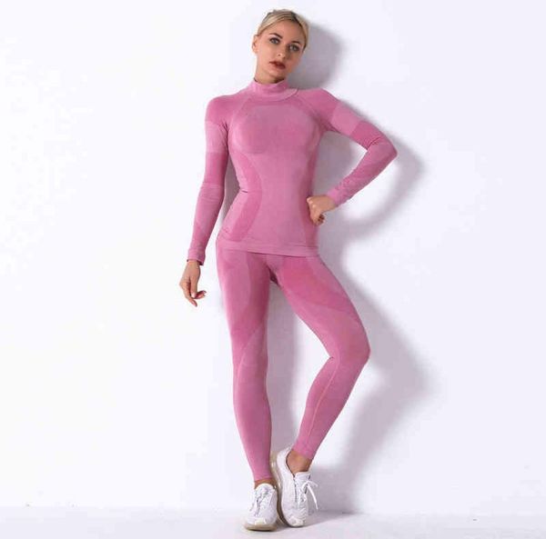 

yoga outfits women seamless sport set dry fit breathable training running swear femme fitness long sleeve leggings suit 2205238235363, White;red