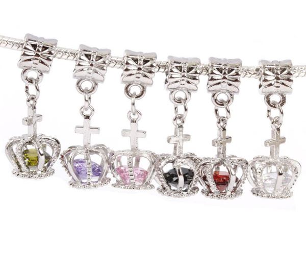 

silver plated mix color crown with crystal beads charms fit european style bracelet a4264500499, Bronze;silver