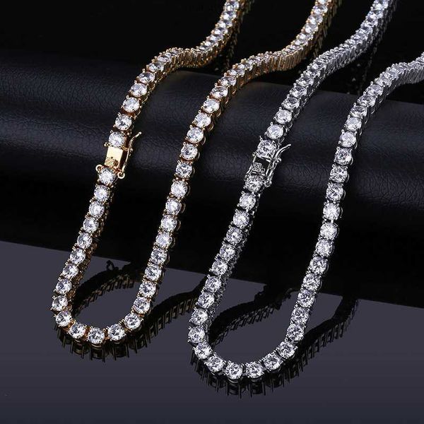 

3mm 4mm 5mm copper zircon tennis chain 1 row necklace hip hop bling jewelry gold silver cz iced out
