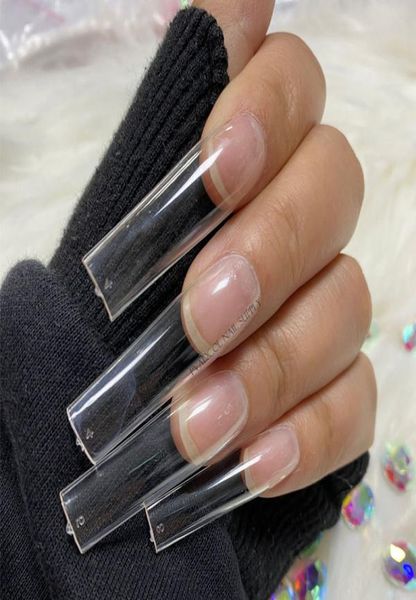 

240pcsset xxl square full cover clear press on false nail tips extra long nails straight shape fake tip manicure tool2900156, Red;gold