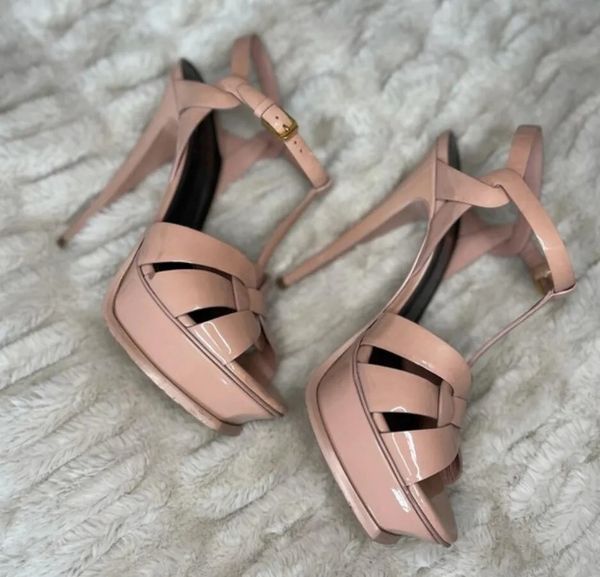 

luxury women designer sandal tribute sandal t-strap platform sandals sandals calfskin leathers high heeled open toe summer pumps 35-43 with, Black