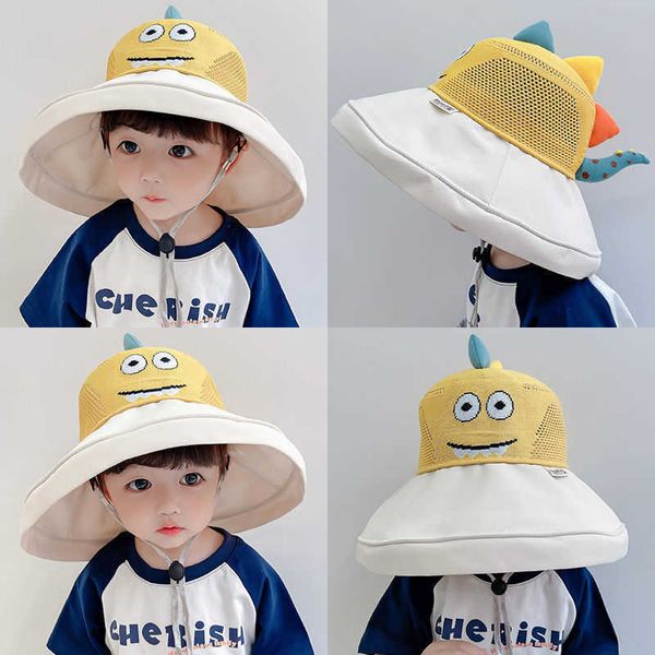 

children's hat summer sun hat boy dinosaur big brim sun hat girl korean sun hat baby fisherman hat, Blue;gray