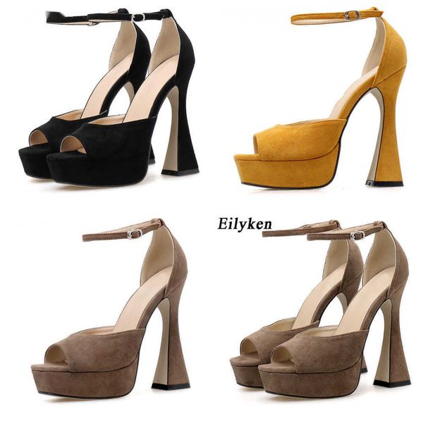 

summer sandals platform high heels gladiator women open toed ankle buckle strap cover heel pumps party ladies shoes 230511, Black