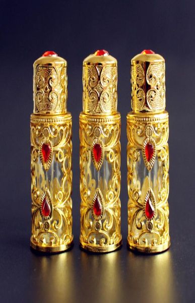 

whole 3ml alloy glass perfume bottle arab style metal essential oils bottle with glass dropper gold color5847653