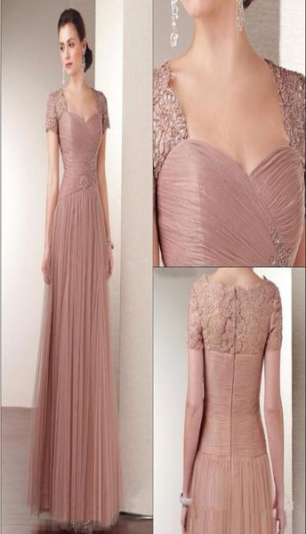 

short sleeves mother of the bride dresses lace zipper back prom dresses long tulle a line party gowns5572732, Black;red