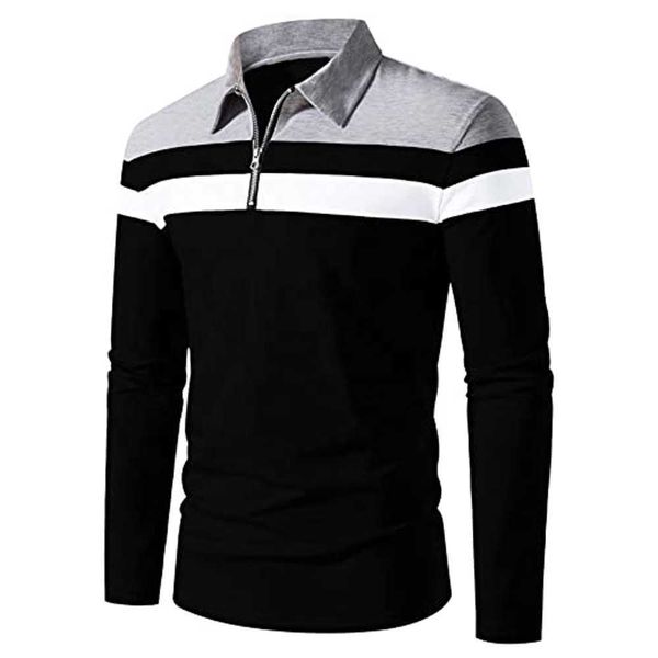 

cotton fabric contrast color full sleeve stand collar tshirt breathable bulk polo tshirts for men bfeh, White;black