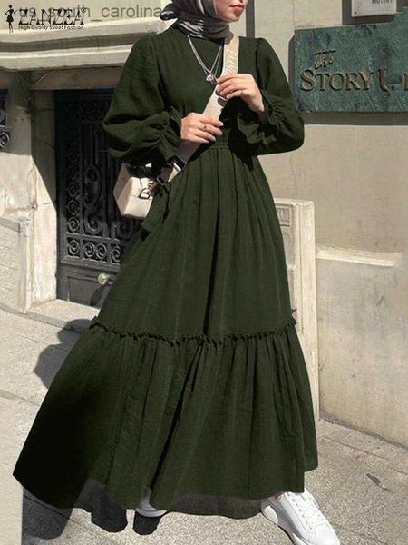 

zanzea fashion women elegant solid dubai turkey abaya sundress hijab muslim ruffles dress autumn long sleeve maxi long dress l230522, Black;gray