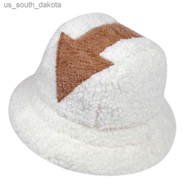 

appa bucket hat lamb wool hat winter warm fishing caps faux fur arrow symbol printed bucket hat men women tide flat hats l230523, Blue;gray